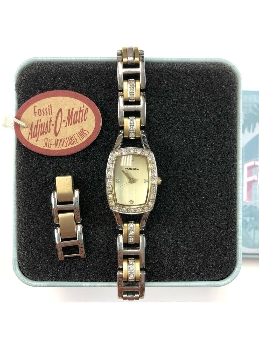 FOSSIL women’s 2 tone silver gold dainty link watch in Box